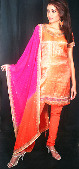 Pink-Orange Zardosi