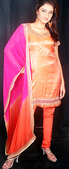 Pink-Orange Zardosi